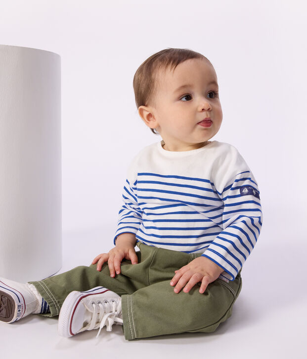 Effen babybroekje van gekleurde denim OLIVINE