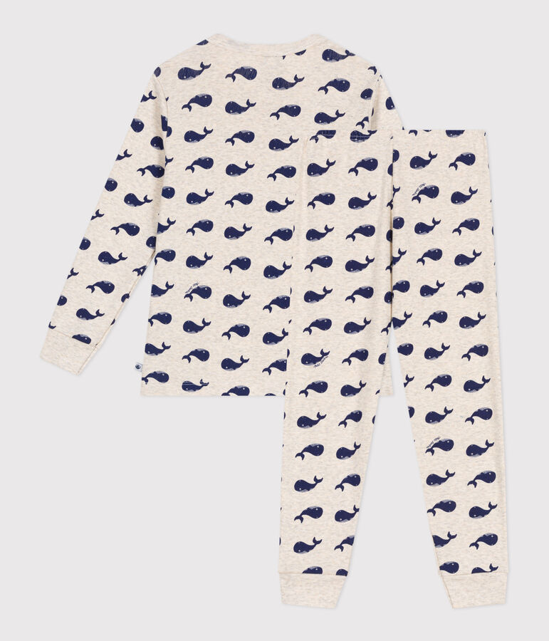 Pyjama enfant en coton imprim&eacute; baleines beige/bleu