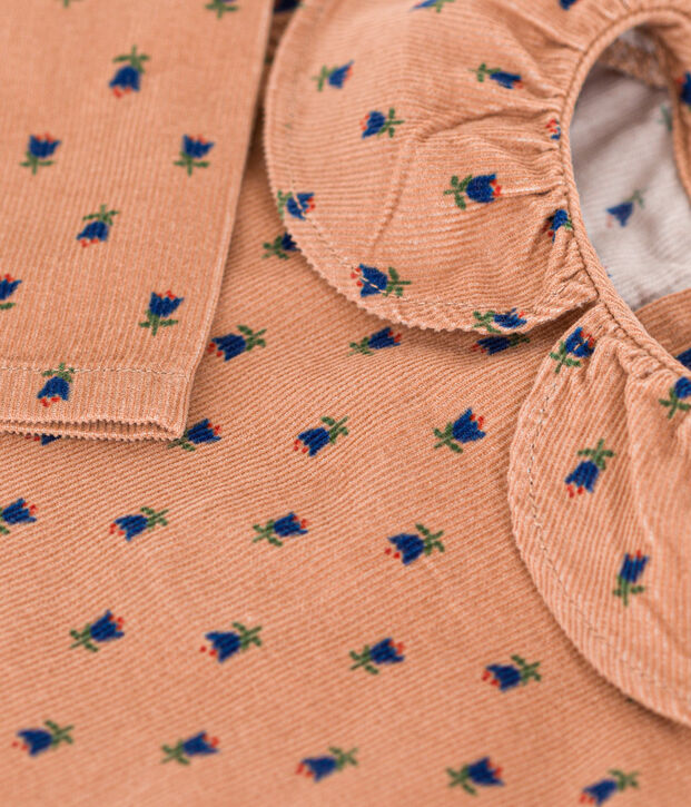 Babybloesje met lange mouwen in velours roze/multicouleur