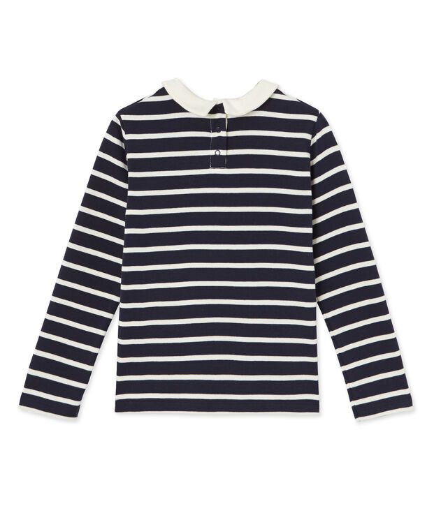 T-shirt fille manches longues ray&eacute; bleu/blanc