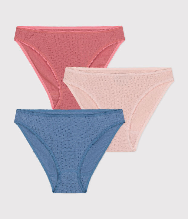 Lot de 3 culottes en coton ajour&eacute; femme multicouleur
