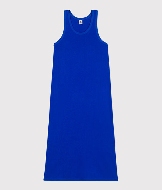 Lange katoenen damesjurk zonder mouwen blauw PERSE
