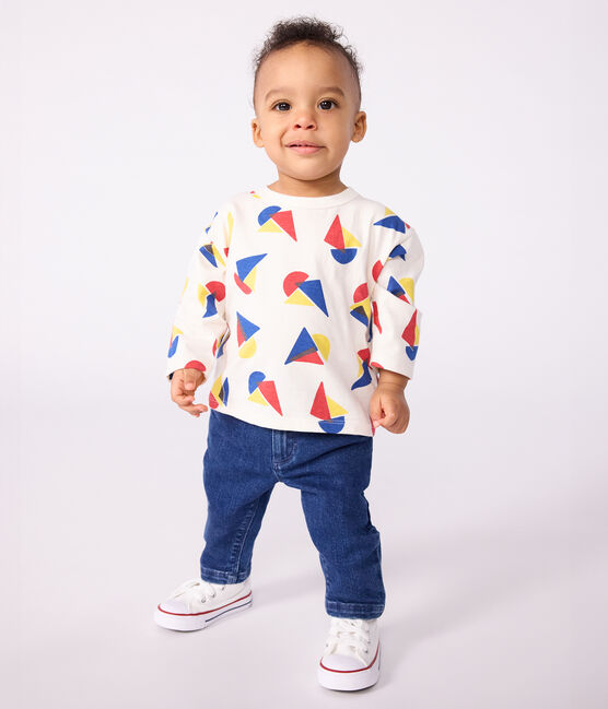 Katoenen T-shirt met lange mouwen en bootjesprint voor baby's MILK/ MULTICO