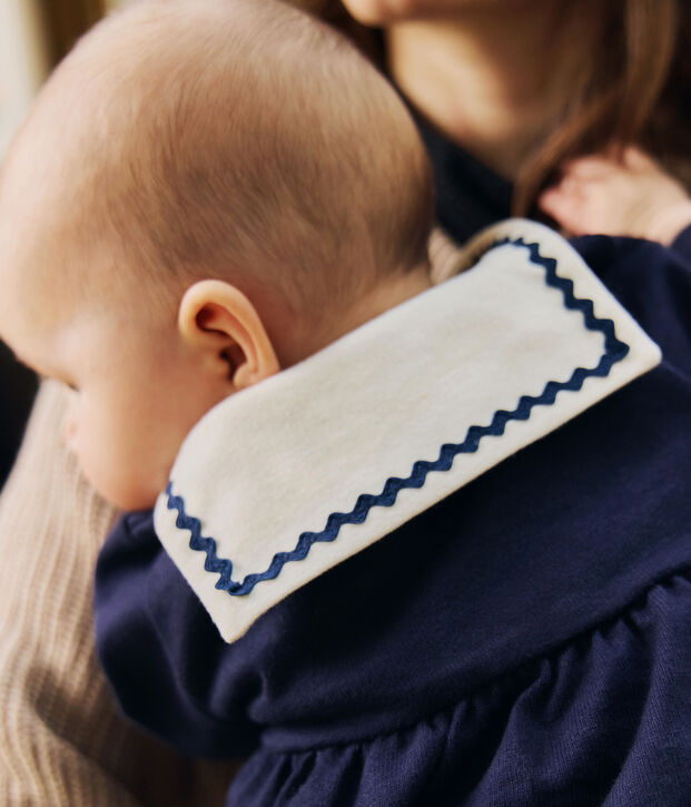 Robe b&eacute;b&eacute; esprit marin et col vareuse et legging en coton bleu/&eacute;cru