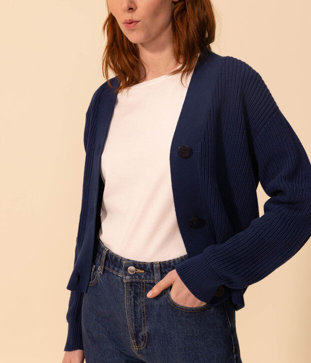 Katoenen vest in Engelse ribstof voor dames blauw