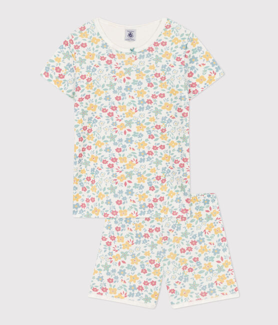 Pyjacourt fleurs en coton petite fille blanc MARSHMALLOW/blanc MULTICO