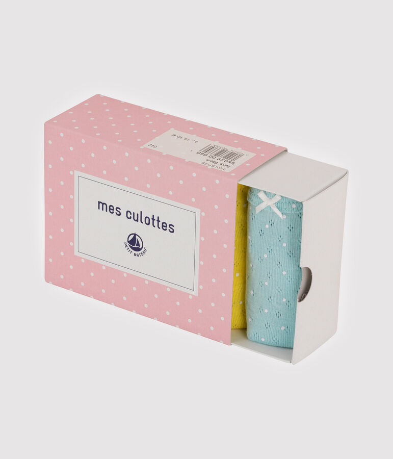 Set van 3 meisjesonderbroeken met hoge tailleband van ribtricot met gaatjes voor lint. variante 1