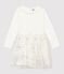 Robe manches longues coton et tulle enfant fille blanc/gris