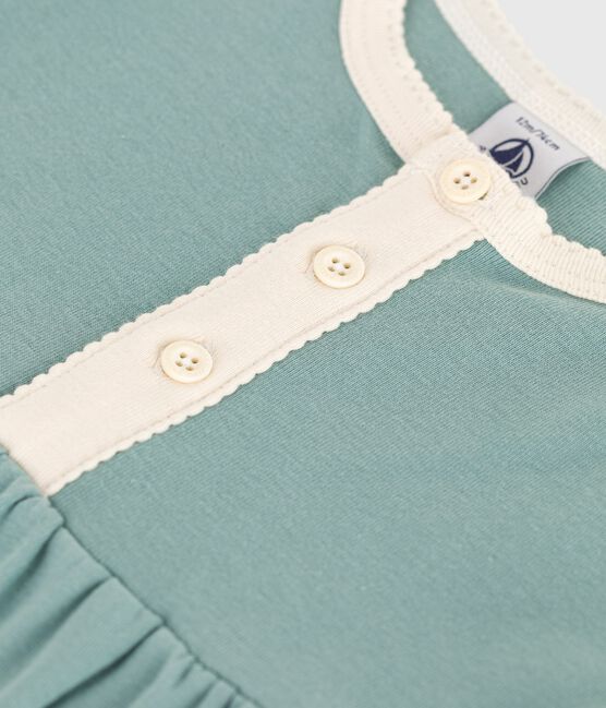Robe bébé en coton manches courtes, unie à détails contrastés vert PAUL