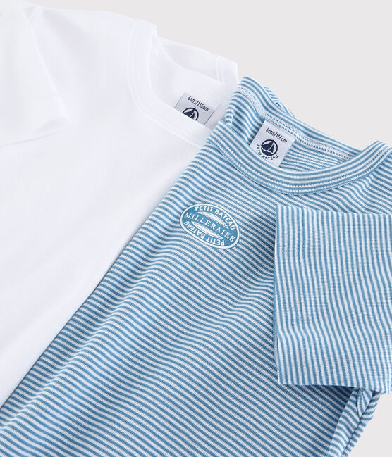Set van 2 T-shirts van biologisch katoen met korte mouwen en dunne, blauwe strepen voor jongens variante 1