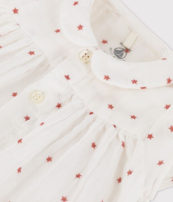Jurk met korte mouwen van biologisch katoengaas voor baby's wit MARSHMALLOW/rood OMBRIE