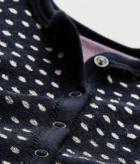 Pyjama in bouclébadstof met stippen voor babymeisjes blauw SMOKING/wit ECUME