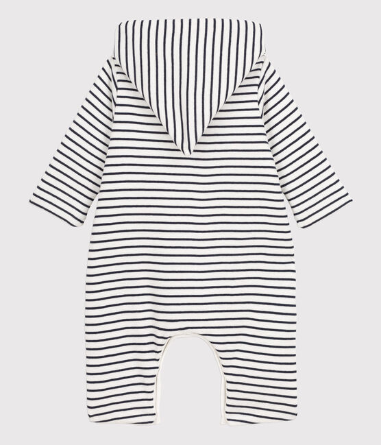 Combinaison longue rayée marinière à capuche bébé en coton blanc MARSHMALLOW/bleu SMOKING
