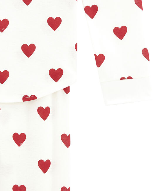 Pyjama fille en côte blanc MARSHMALLOW/rouge TERKUIT