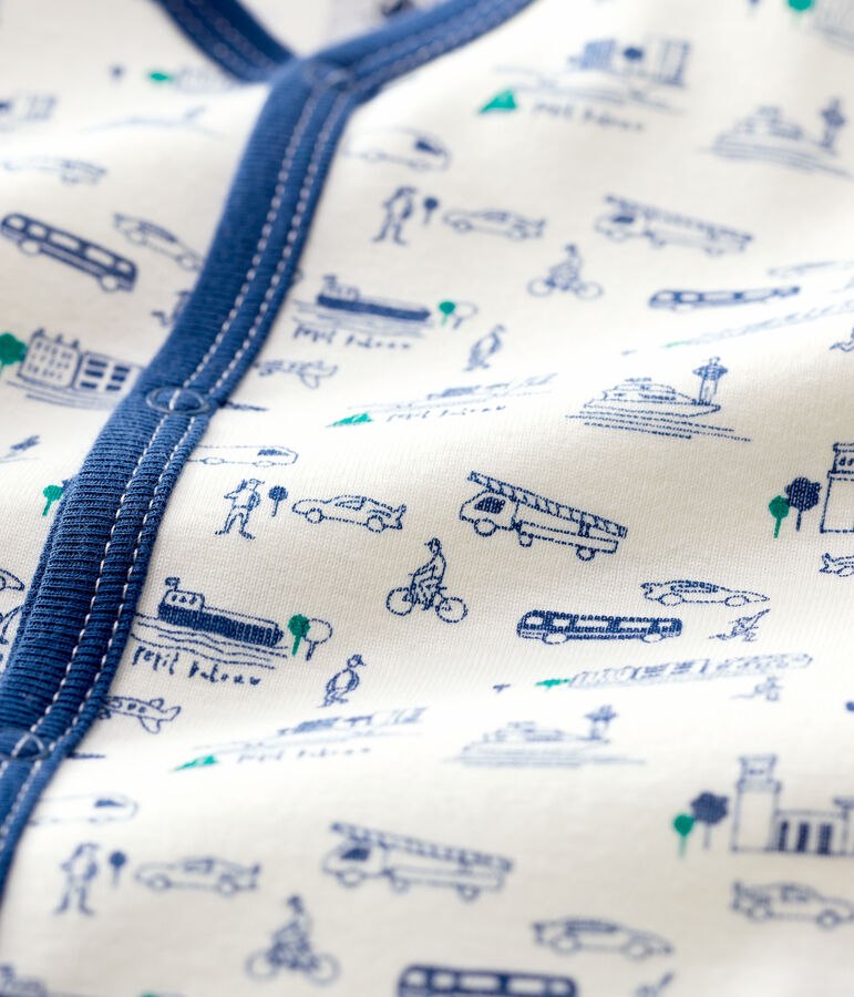 Voetloos slaappakje met transportprint van katoen wit MARSHMALLOW/wit MULTICO