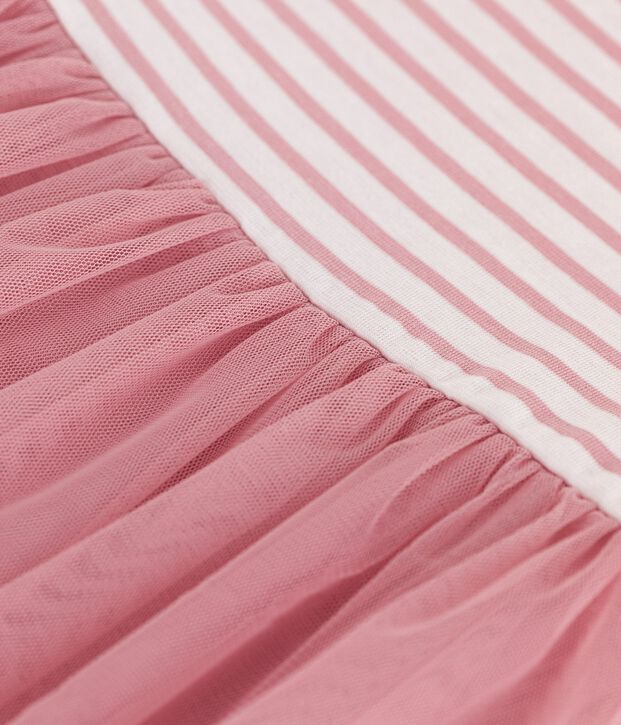 Kinderjurk van katoen en tule met korte mouw wit/roze