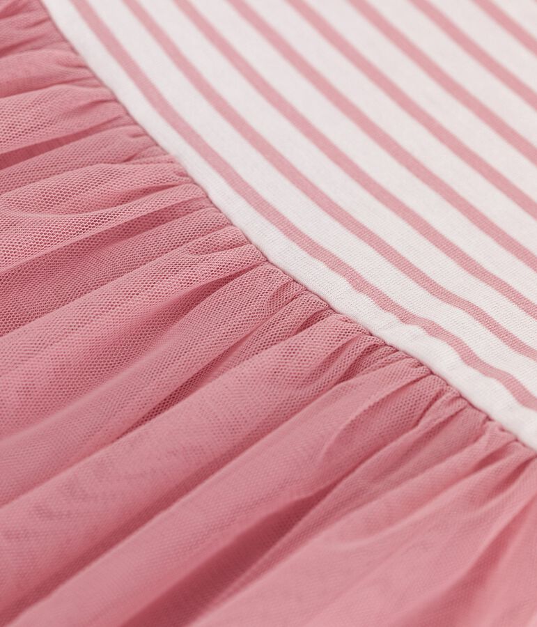Robe enfant en coton et tulle manches courtes blanc/rose