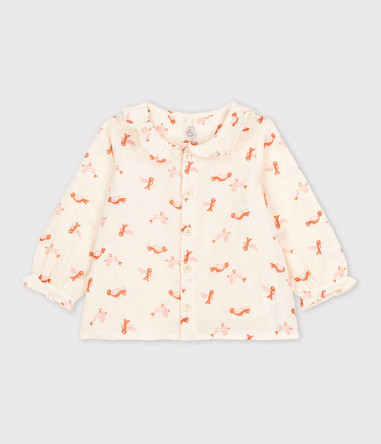 Blouse bébé imprimée oiseaux en gaze de coton blanc AVALANCHE/ MULTICO