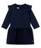 Jurk met lange mouwen twee soorten materiaal babymeisje blauw SMOKING/wit MARSHMALLOW