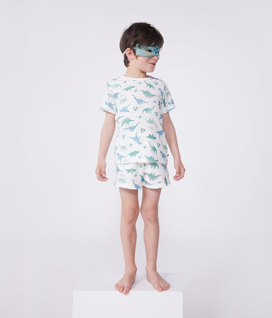 Korte katoenen verkleedpyjama met dinosaurusprint voor kinderen wit MARSHMALLOW/wit MULTICO