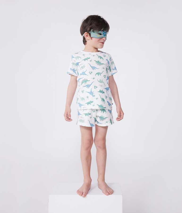 Pyjama short d&eacute;guisement enfant en coton imprim&eacute; dinosaures blanc/multicouleur