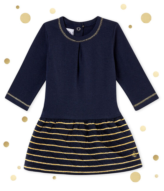Robe bi-matière marinière bébé fille bleu SMOKING/jaune DORE