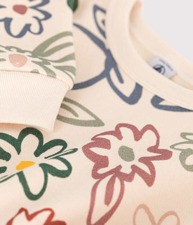 Robe manches longues en molleton enfant fille &eacute;cru/multicouleur