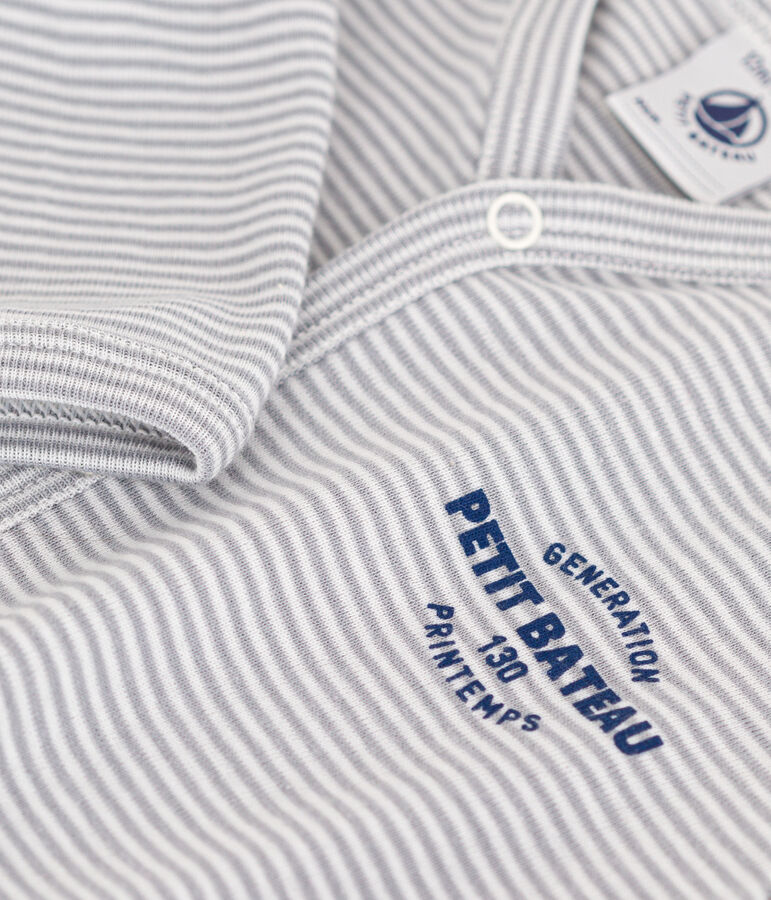 Pyjama b&eacute;b&eacute; milleraies en coton gris/blanc