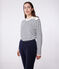 Gestreepte katoenen marinetrui voor dames wit MARSHMALLOW/blauw SMOKING