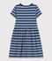 Robe rayée manches courtes en coton enfant fille bleu MEDIEVAL/blanc MARSHMALLOW