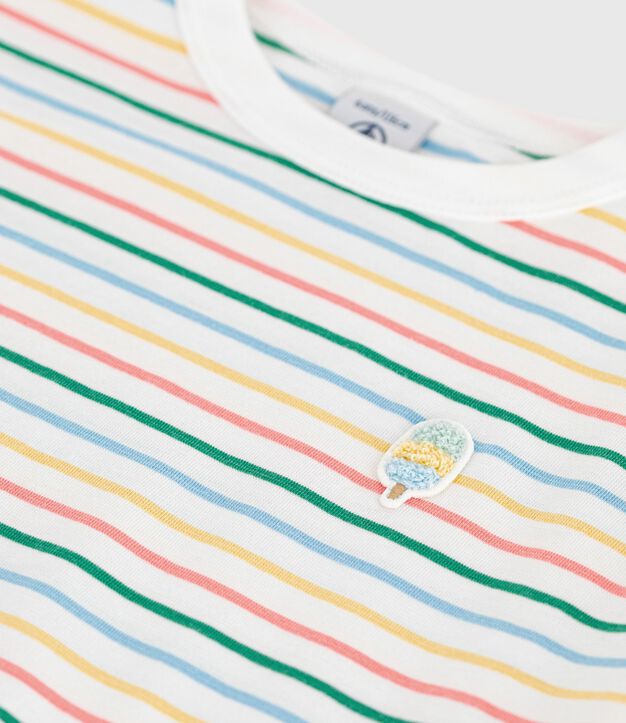 Katoenen kinder-T-shirt met korte mouw en streepjes wit/multicouleur