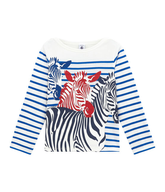 Creatief marinetruitje voor jongens wit MARSHMALLOW/blauw PERSE