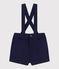 Korte babyshort met bretellen van keperstof blauw