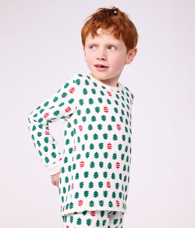 Fluwelen kinderpyjama met print wit/multicouleur