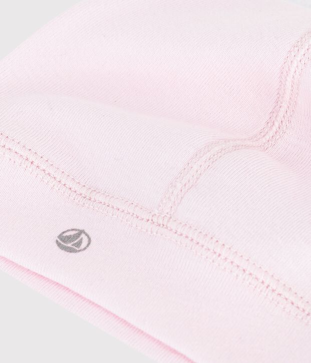 Bonnet b&eacute;b&eacute; en coton uni rose clair