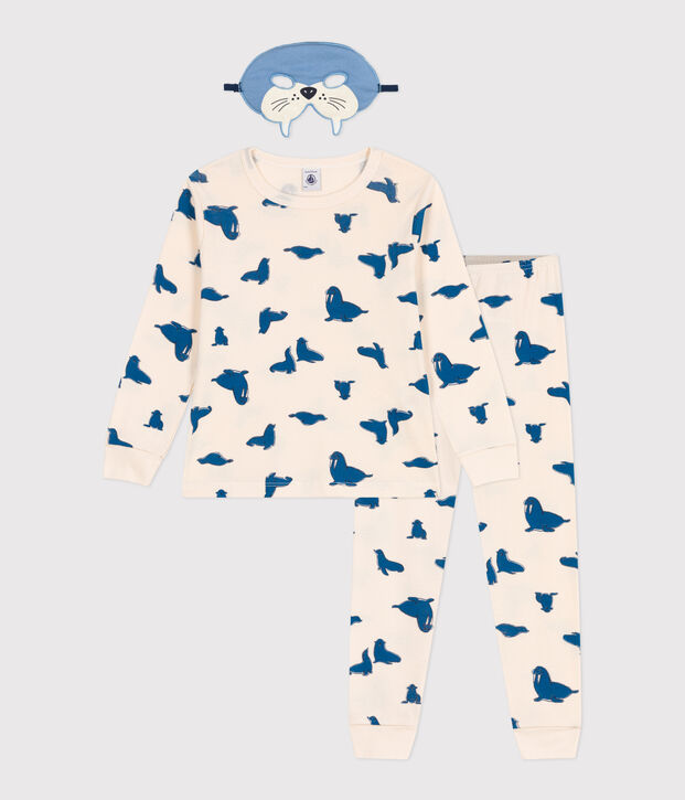 Katoenen verkleedpyjama met walrusjesprint voor kinderen ecru/multicouleur