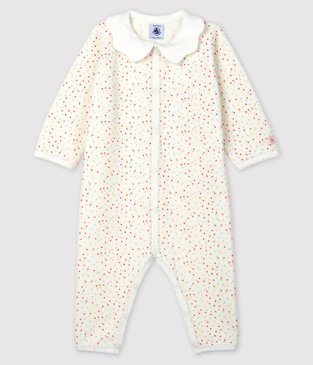 Voetloze babypyjama van biologisch katoen voor meisjes wit/multicouleur