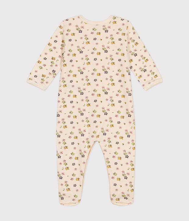 Babypyjama van geruwde fleece met bloemetjesprint ecru/multicouleur