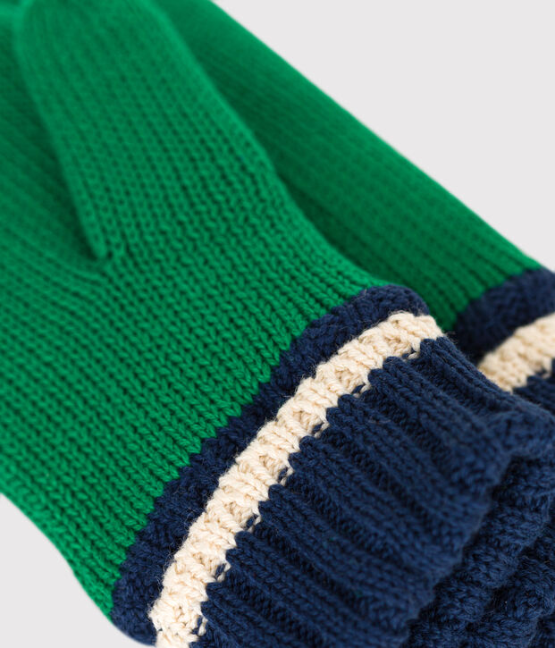 Moufles en tricot doubl&eacute; en polaire enfant vert/multicouleur