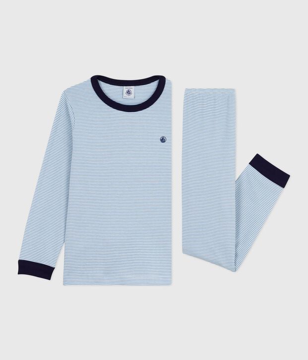 Katoenen kinderpyjama met strepen blauw/wit