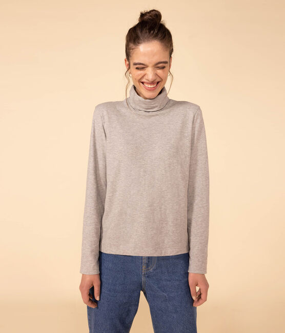 LE DROIT, katoenen T-shirt voor dames met rolkraag grijs CHATON CHINE