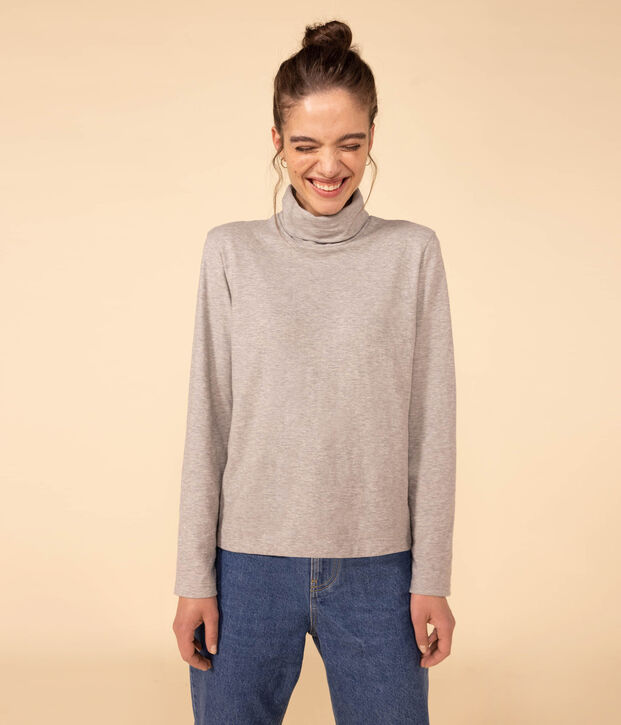 LE DROIT, katoenen T-shirt voor dames met rolkraag grijs