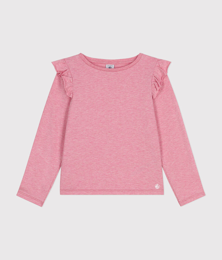 Tee-shirt manches longues en c&ocirc;te enfant fille rose ROSELINE CHINE