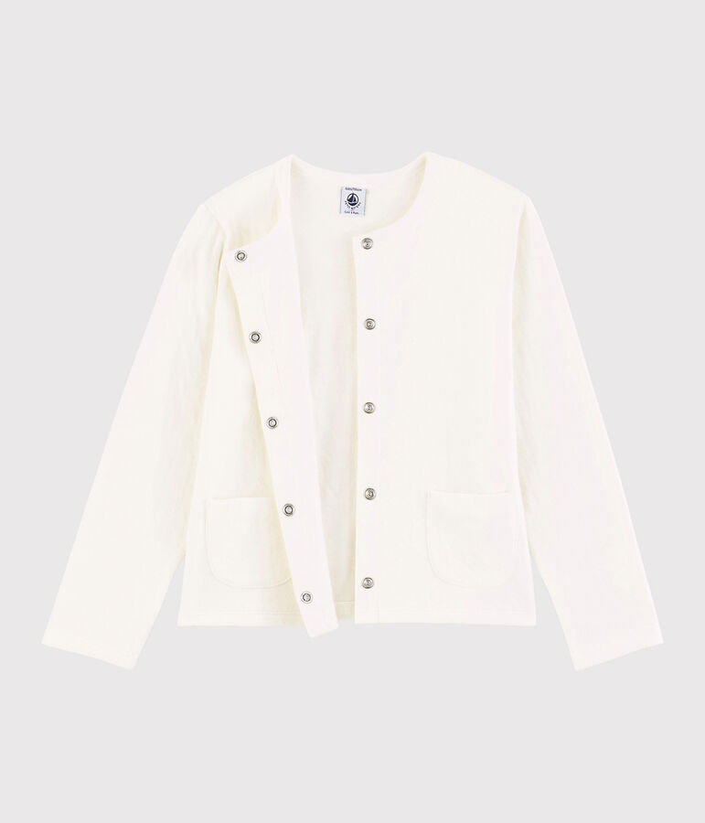 Cardigan van gewatteerde tubic meisjes kinderen wit MARSHMALLOW