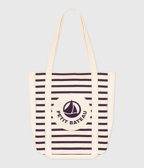 Gestreepte totebag van geweven stof voor volwassenen blauw MARSHMALLOW/ SOIR