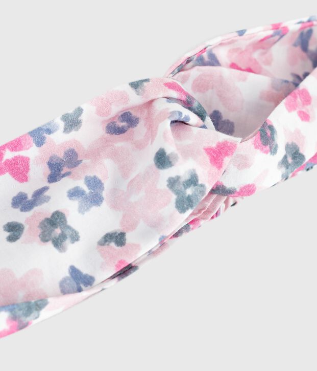 Bandeau enfant en popeline imprim&eacute; fleurs &eacute;cru/multicouleur