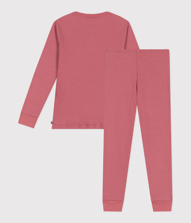 Pyjama enfant en coton manches longues uni rose