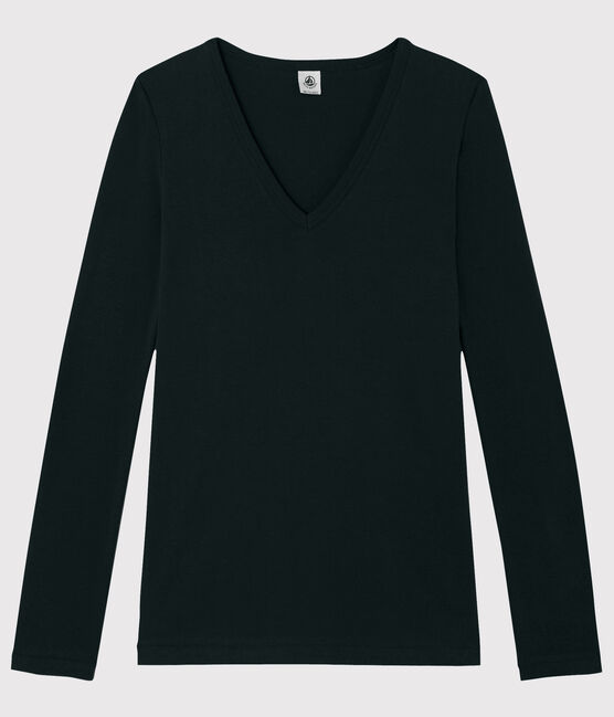 T-shirt col V iconique en coton Femme noir NOIR