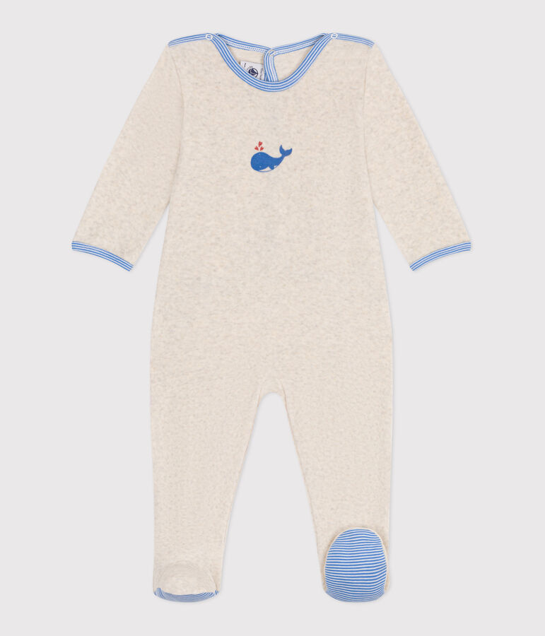 Pyjama b&eacute;b&eacute; en velours ouverture au dos beige
