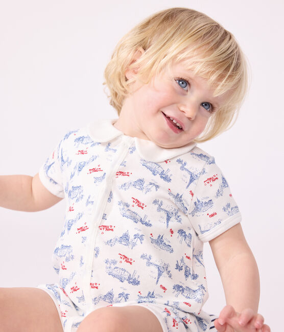 Combinaison courte bébé en coton à col imprimé Paris blanc MARSHMALLOW/blanc MULTICO